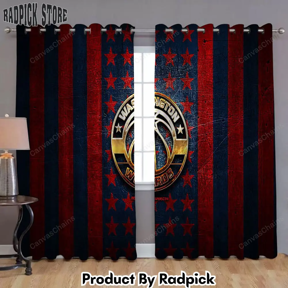 Radpick washington wizards flag window curtains nba blue red metal american basketball club curtains living room curtains for window rp85266